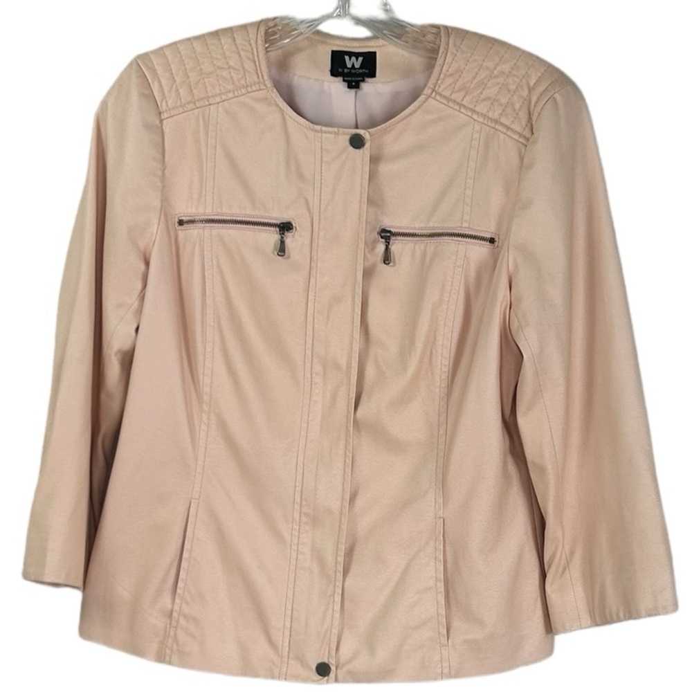 Worth Pink Faux Leather Quilted Full Zip Lightweight Crop Bomber Jacket Small